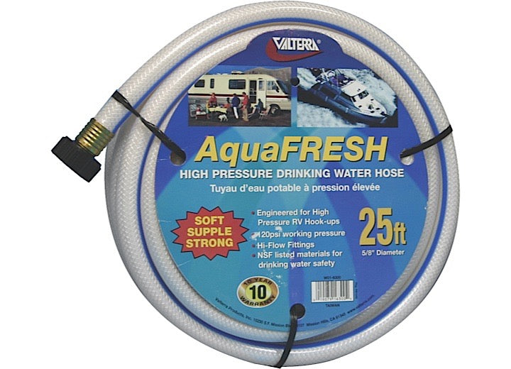 Valterra Products LLC Valterra AquaFRESH High Pressure Drinking Water Hose, 5/8” x 25” – White