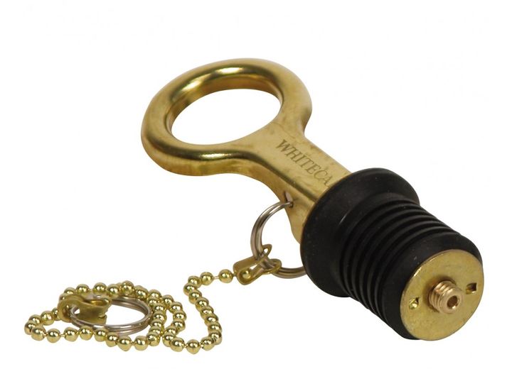 Whitecap PKGD 1IN BRASS BAILER PLUG - LEVER/8IN CHAIN