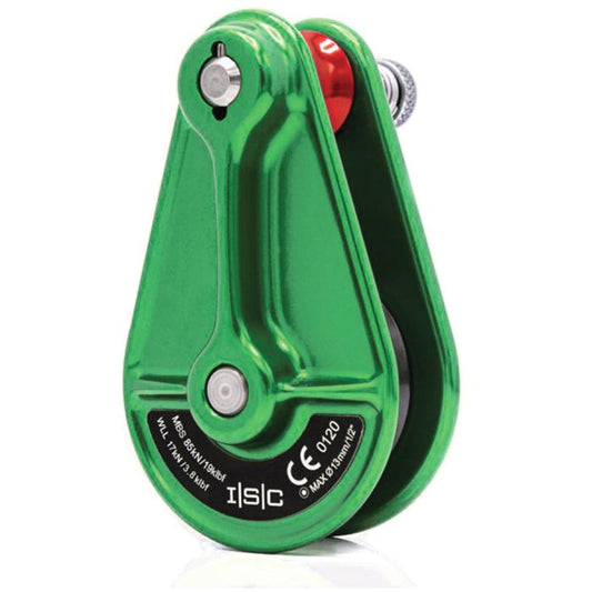 ISC RIGGING PULLEY FOR UP TO 13MM ROPE 85KN COMPACT GREEN WITH GREY WHEEL