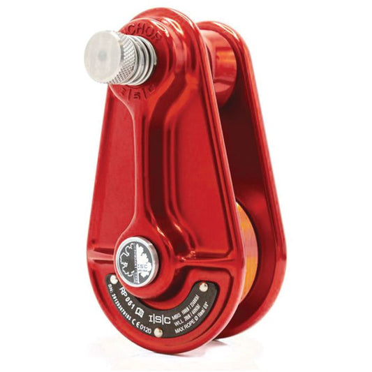 ISC RIGGING PULLEY FOR UP TO 16MM ROPE 100KN SMALL RED WITH ORANGE WHEEL