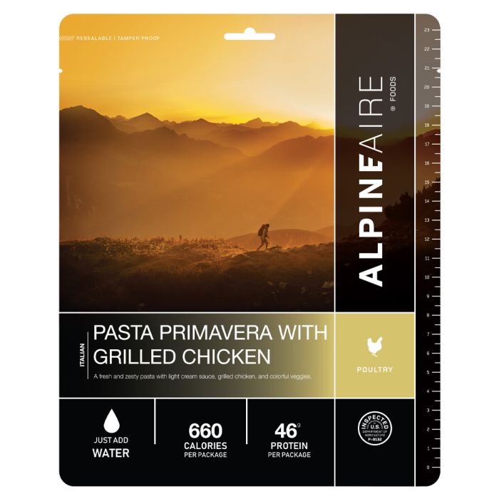 ALPINE AIRE PASTA PRIMAVERA WITH GRILLED CHICKED