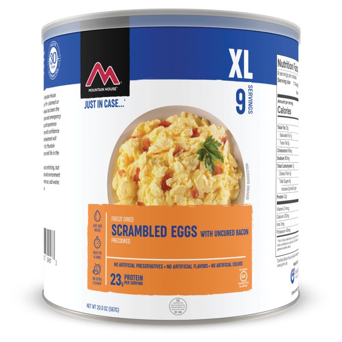 MOUNTAIN HOUSE SCRAMBLED EGGS WITH BACON CAN CLEAN LABEL