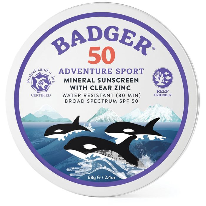 BADGER SPF 50 ADVENTURE SPORT MINERAL SUNSCREEN CREAM TIN 2.4OZ