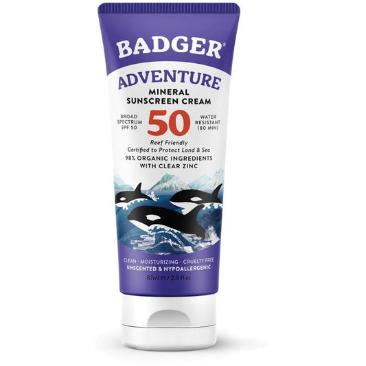 BADGER ADVENTURE SPORT MINERAL SUNSCREEN CREAM SPF50 2.9 OZ