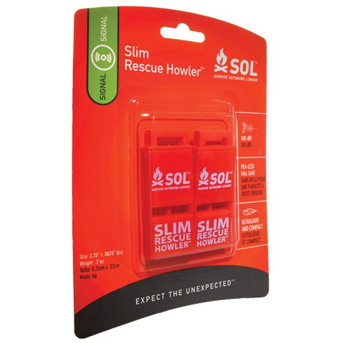 SOL SLIM RESCUE HOWLER WHISTLE 2 PACK