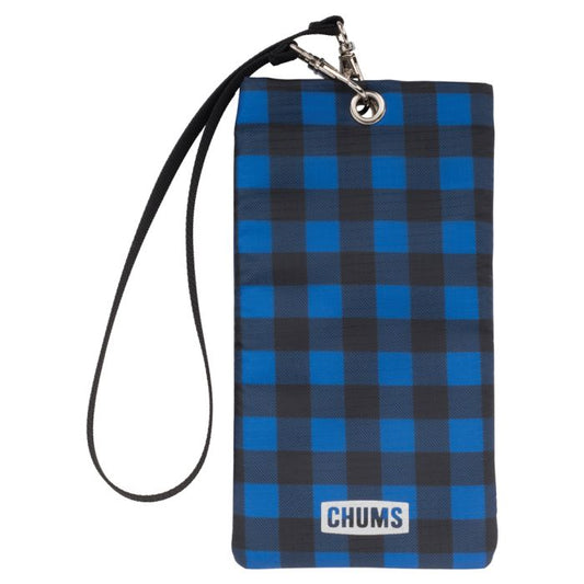CHUMS PHONE SWEATER BLACK AND BLUE PLAID