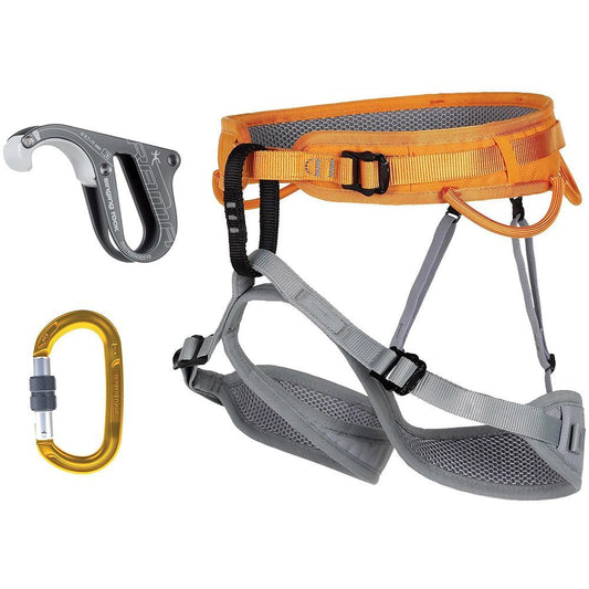 SINGING ROCK RAY HARNESS PACKAGE WITH RAMA BELAY DEVICE AND LOCKING CARABINER