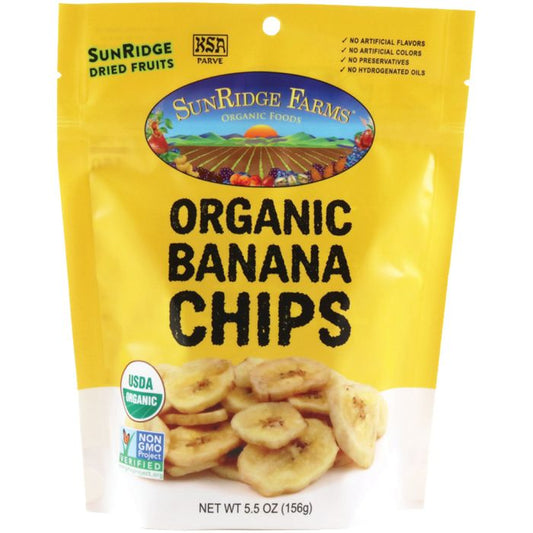 SUNRIDGE FARMS ORGANIC DRIED SWEETENED BANANA CHIPS 5.5 OZ