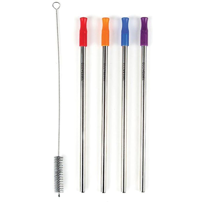 ECO VESSEL STAINLESS STEEL STRAW 4PK & STRAW BRUSH