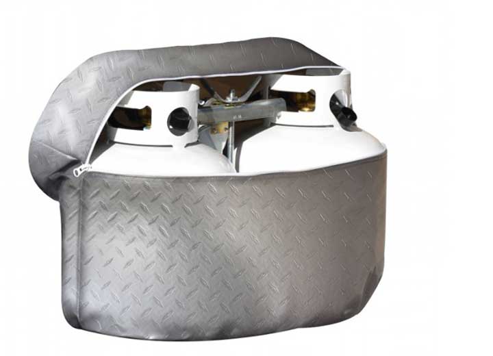 ADCO RV PROPANE TANK COVER, DIAMOND PLATED STEEL VINYL-HOLDS SINGLE 20LB