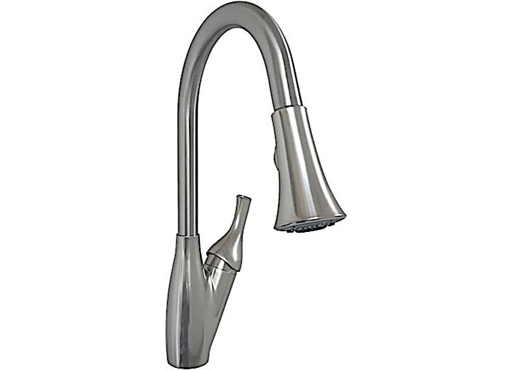 American Brass 8IN METAL SNG LEVER KITCHEN PULLDOWN TRUMPET HEAD MAG SPRAYHOLDER SS FLEX SUPPLY LINE BRUSH NICKEL