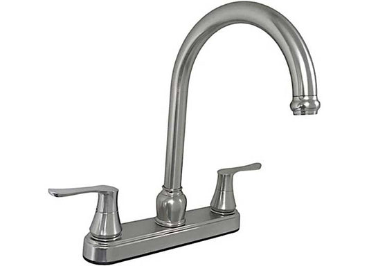 American Brass 8IN NON-METALLIC KITCHEN, SOLID SABER HANDLES & 25MM GOOSENECK SPOUT, BRUSHED NICKEL FINISH
