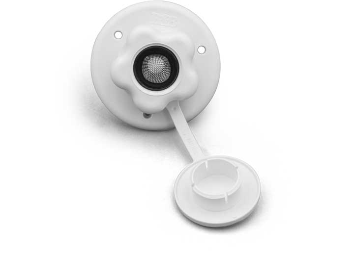 B&B Molders FLUSHER WATER FLANGE W/PLASTIC VALVE, POLAR WHITE