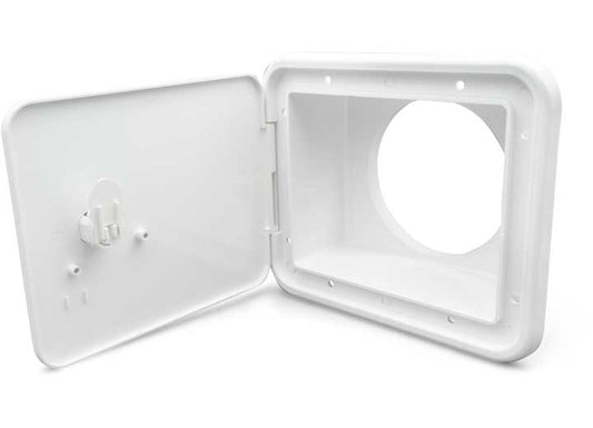 B&B Molders SEWER HOSE/STORAGE HATCH, THUMB LOCK, POLAR WHITE