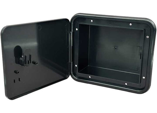 B&B Molders MULTI-PURPOSE/FUEL HATCH W/SOLID BACK, THUMB LOCK, BLACK