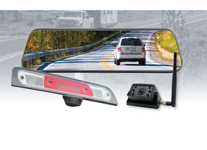 Brandmotion 19-C RAM 1500 - TRANSPARENT TRAILER WIRELESS REAR CAMERA MIRROR WITH 3RD BRAKE L