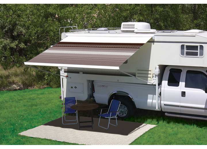 Carefree of Colorado Freedom Wall Mount Awning - 157", ManualCrank, Black/GrayStripe Vinyl, WhiteCase