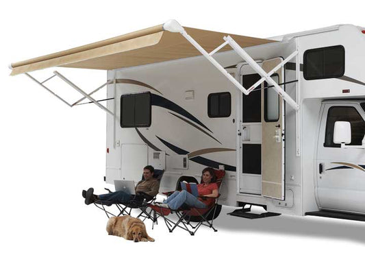 Carefree of Colorado Eclipse 12V Power Awning - 19 ft., Black/Gray Stripe Vinyl, White Weatherguard