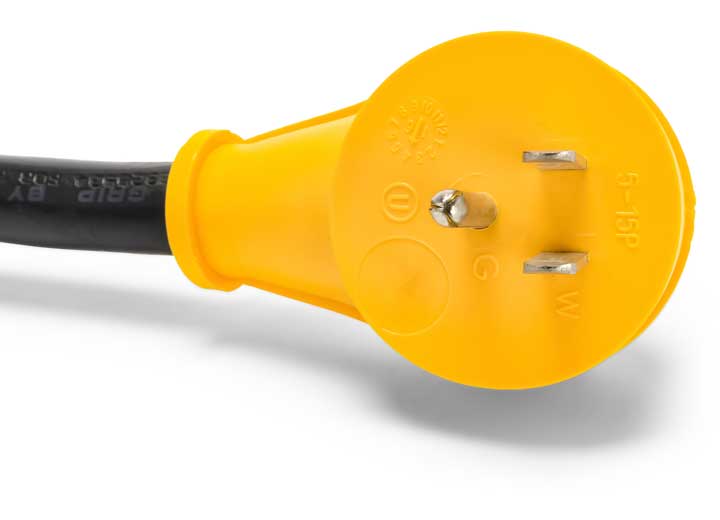 Camco Power Grip Dogbone Adapter - 12" 15 Amp 90° Male to 30 Amp 90° Locking Female