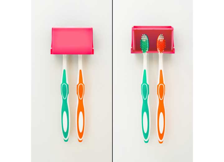 Camco Pop-A-Toothbrush Hygienic Toothbrush Holder for (2) Toothbrushes – Pink