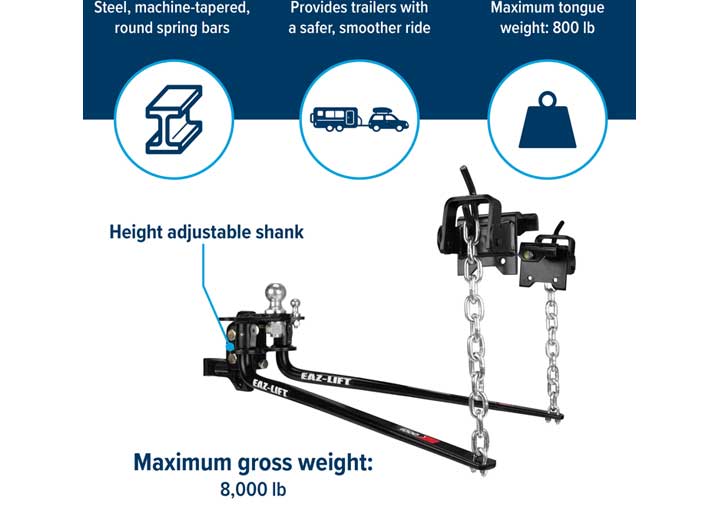Camco Eaz-Lift Elite Weight Distribution Hitch Kit with Sway Control – 800 lb. TW / 8000lb. GTW