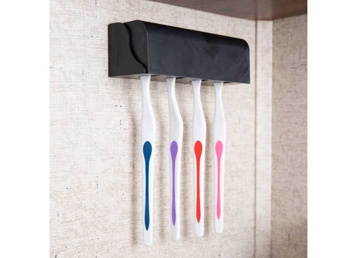 Camco Pop-A-Toothbrush Hygienic Toothbrush Holder for (4) Toothbrushes – Black