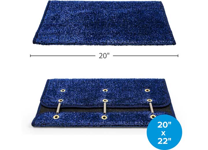 Camco Premium Wrap Around RV Step Artificial Turf Rug - 20" Wide Blue