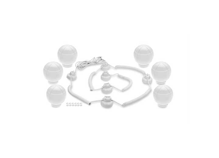 Camco Outdoor Globe Lights - 6 White Globes, White Cord