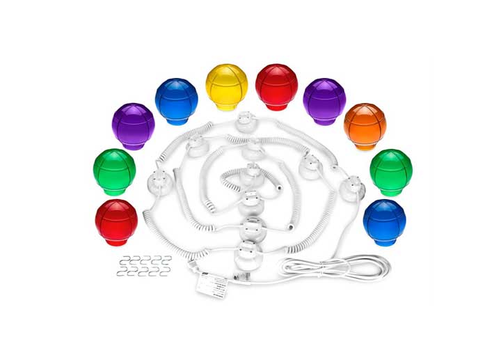Camco Outdoor Globe Lights - 10 Multicolor Globes, White Cord