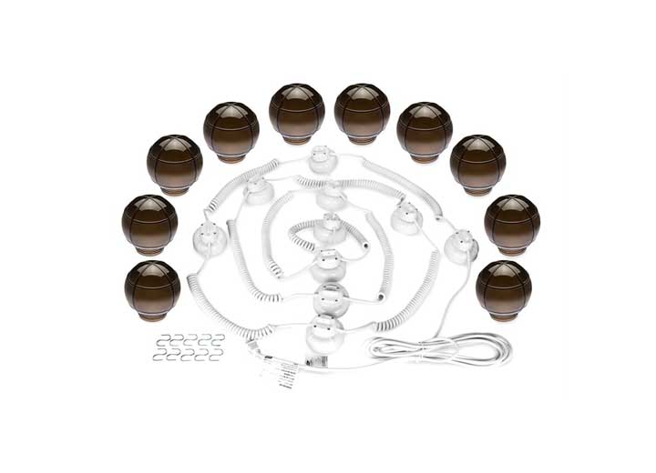 Camco Outdoor Globe Lights - 10 Bronze Globes, White Cord