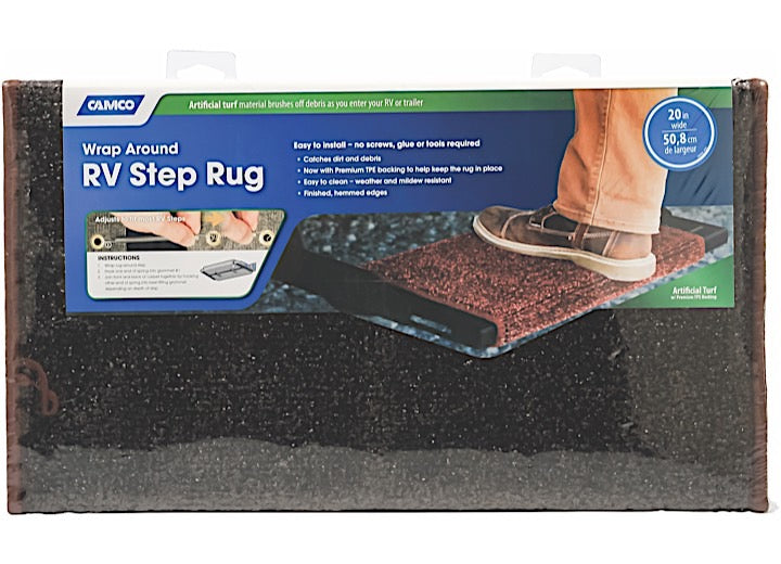 Camco Premium Wrap Around RV Step Artificial Turf Rug - 20" Wide Brown