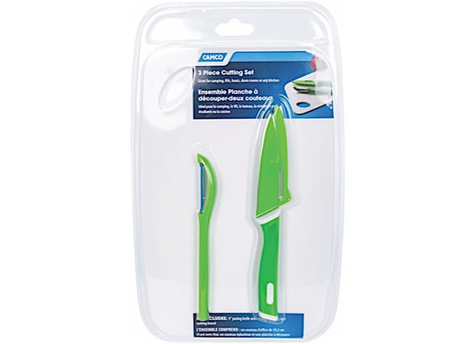 Camco Cutting Board Set - 4" Pairing Knife, Peeler, & Cutting Board