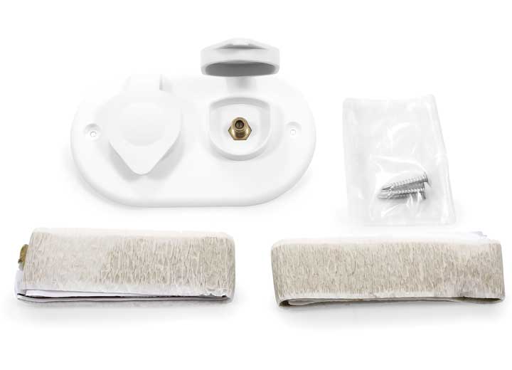 Camco COAXIAL CABLE PLATE W/LARGE CAP, DUAL, WHITE