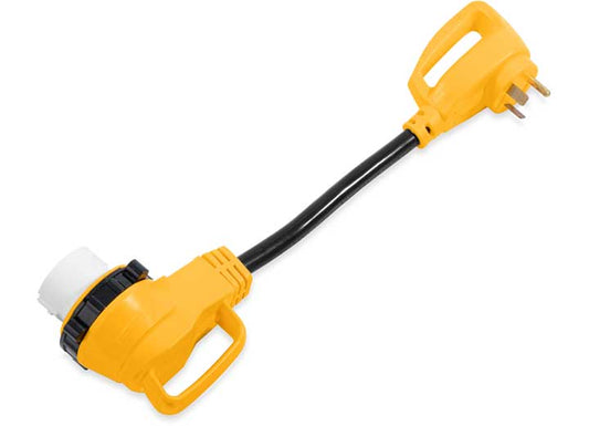 Camco Power Grip 90-Degree Locking Dogbone Adapter - 18 in., 30A, 125V/3750W, TT-30P to SS2-50R