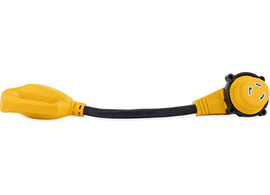 Camco Power Grip 90-Degree Locking Dogbone Adapter - 18 in., 30A, 125V/3750W, TT-30P to L5-30R