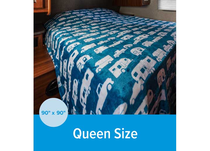 Camco LIFE IS BETTER AT THE CAMPSITE  FLEECE BLANKET, BLUE, QUEEN