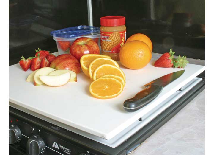 Camco Decor-Mate RV Stove Topper & Cutting Board - White