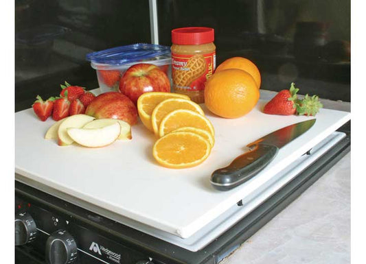 Camco Decor-Mate RV Stove Topper & Cutting Board - White