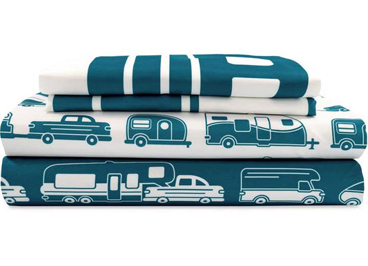 Camco LIBATC, SHEETS BLUE/WHITE RV PATTERN, SHORT QUEEN