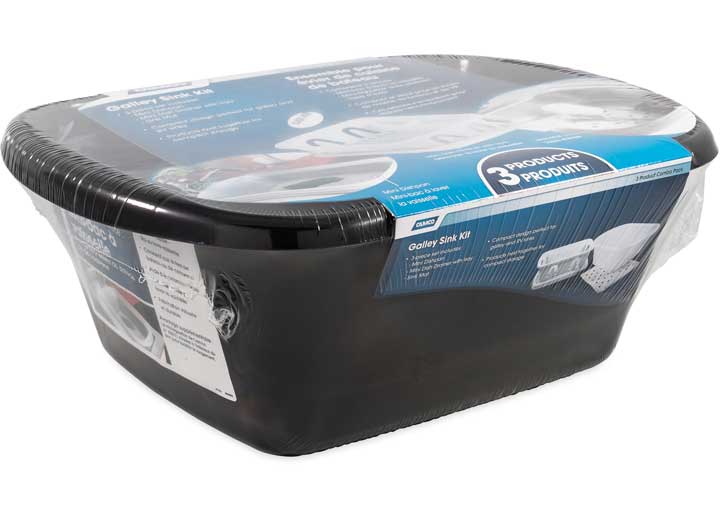 Camco SINK KIT W/DISH DRAINER, DISH PAN & SINK MAT, BLACK