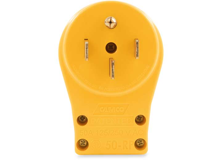 Camco RV 50 Amp Power Grip Male Replacement Plug in Clamshell Package - 14-50P Male Plug
