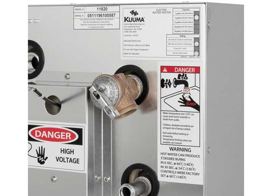 Camco 6 GAL ELECTRIC WATER HEATER, 240V (L1&N WIRING) FRONT HEAT EXCH,SIDE MOUNT