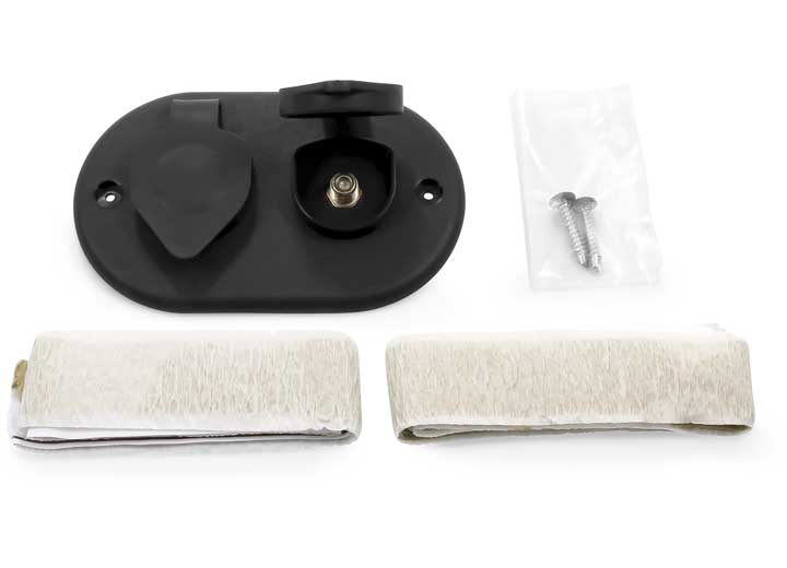 Camco COAXIAL CABLE PLATE W/LARGE CAP, DUAL, BLACK