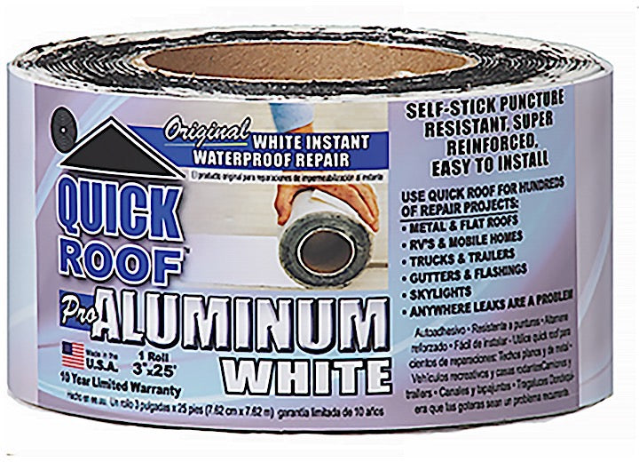 Cofair Products Inc QUICK ROOF - WHITE IS A SELF-STICK ALUM SUPER REINFORCED SURFACE WITH A RA ADHES
