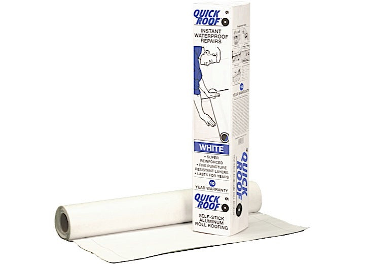 Cofair Products Inc QUICK ROOF - WHITE IS A SELF-STICK ALUM SUPER REINFORCED SURFACE WITH A RA ADHES