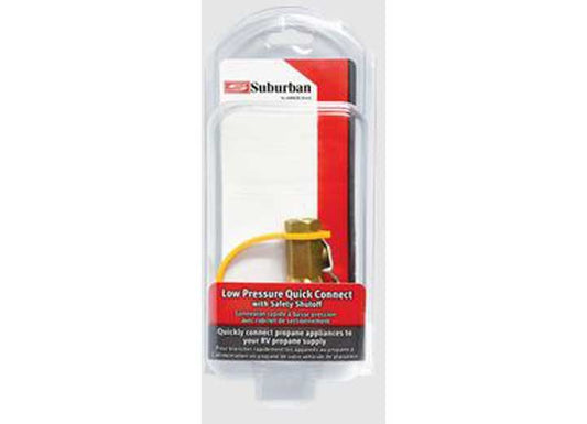 Dicor LOW PRESSURE PROPANE QCK CONN ADAPTER, FEM QCK CONN X 1/4IN FEM NPT, INCORPORATED SHUTOFF VALVE