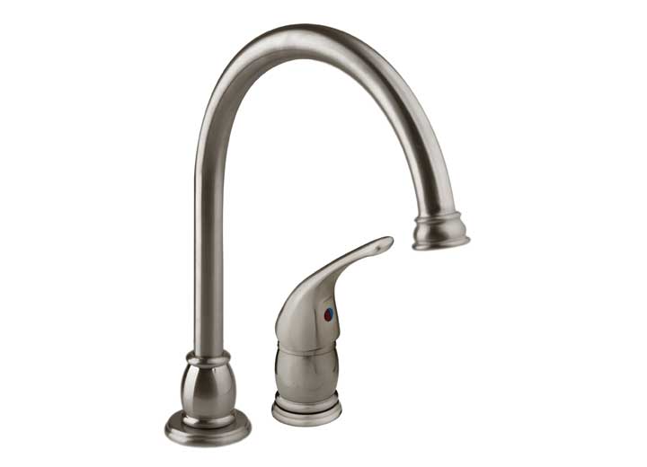 Dura Faucet Goose Neck Pedestal RV Kitchen Faucet with Side Sprayer – Brushed Satin Nickel