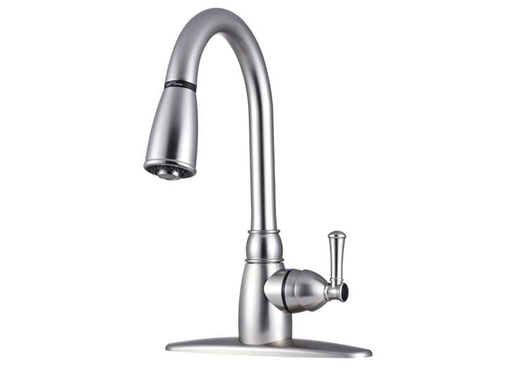 Dura Faucet Non-Metallic Pull-Down RV Kitchen Faucet – Brushed Satin Nickel