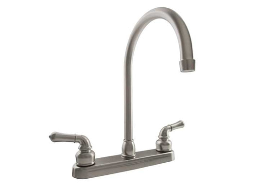 Dura Faucet J-Spout RV Kitchen Faucet – Brushed Satin Nickel with Classical Handles