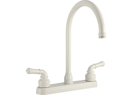Dura Faucet J-Spout RV Kitchen Faucet – White with Classical Handles